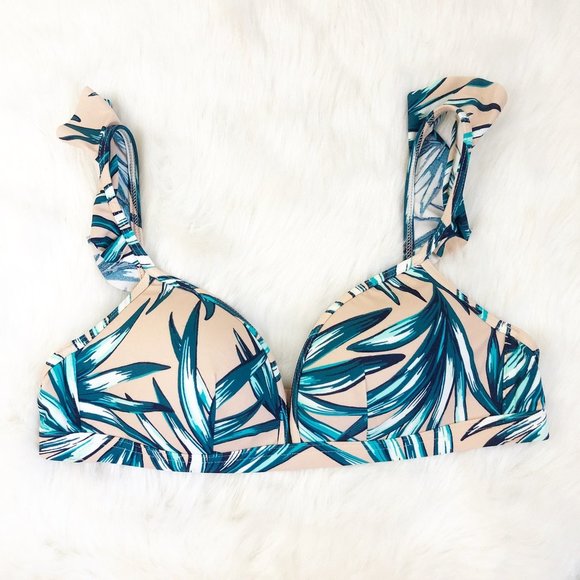 PINK VS Light Pink Tropical Leave Bikini Top - Picture 1 of 4